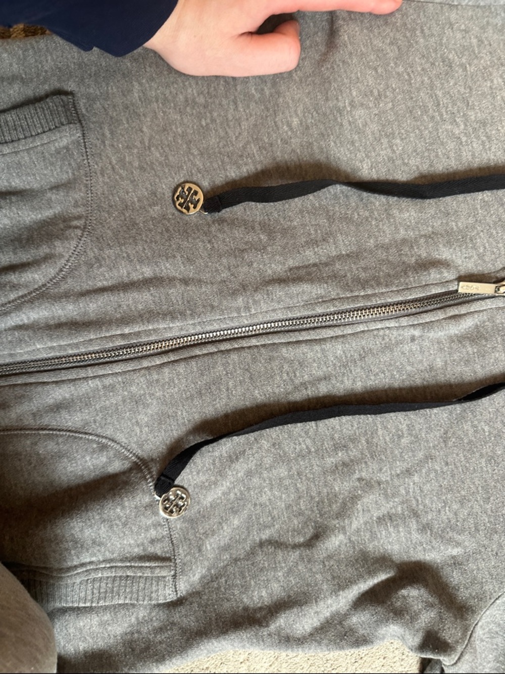 Tory Burch Heather Gray Hoodie with black Hood Lining size small - Picture 3 of 4